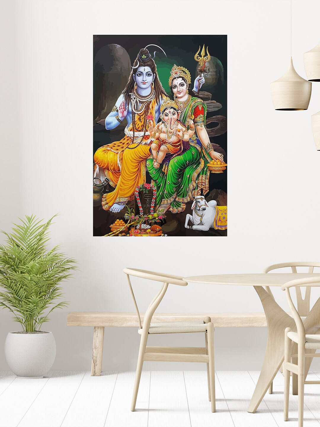 WENS Green & Yellow Lord Shiv Parivar Printed Vinyl Wall Sticker Price in India
