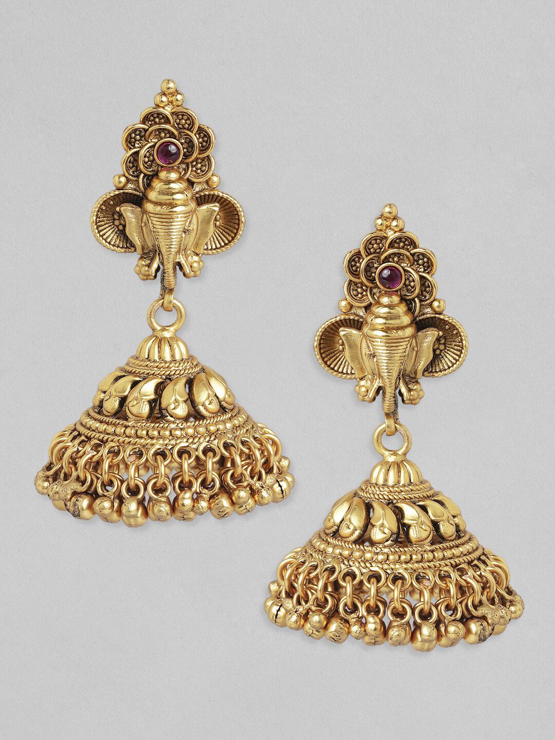 Rubans Gold-Plated Classic Filigree Divine Ganesha Jhumkas Earrings Price in India