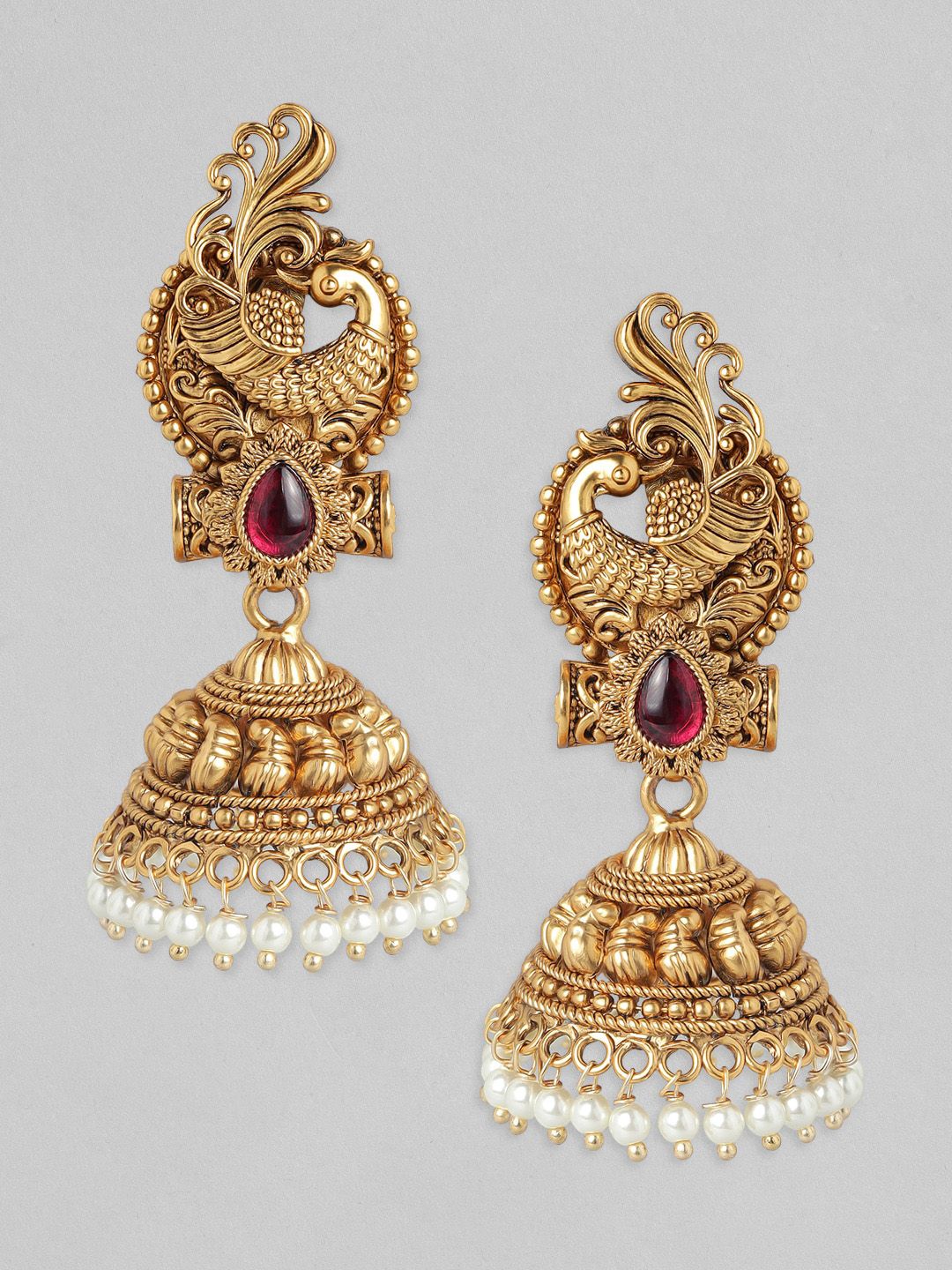 Rubans Woman 24K Gold Plated Handcrafted Filigree Peacock Jhumka Earrings Price in India