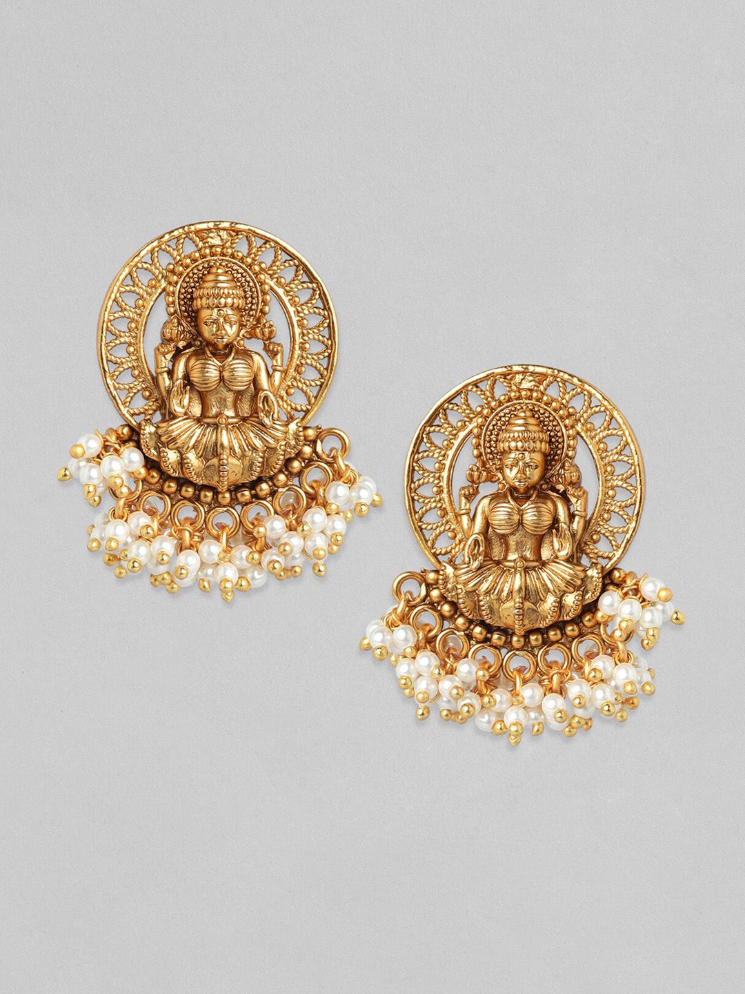 Rubans Gold-Toned Classic Divine Lakshmi Studs Earrings Price in India