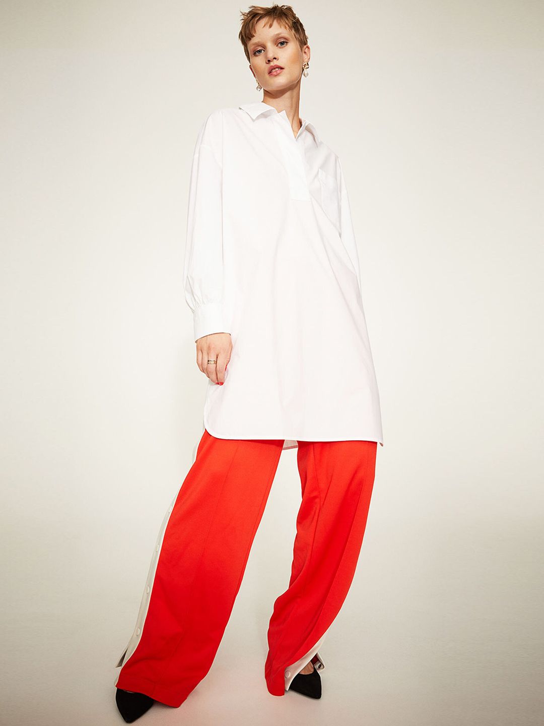 H&M Womens White Oversized Cotton Shirt