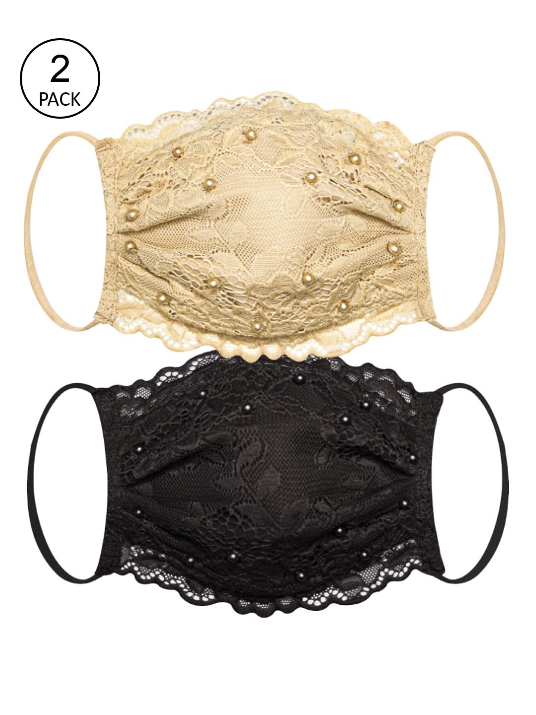 Daffodils GIRLS WEAR Pack Of 2 Solid 4-Ply Reusable Lace Cloth Masks Price in India