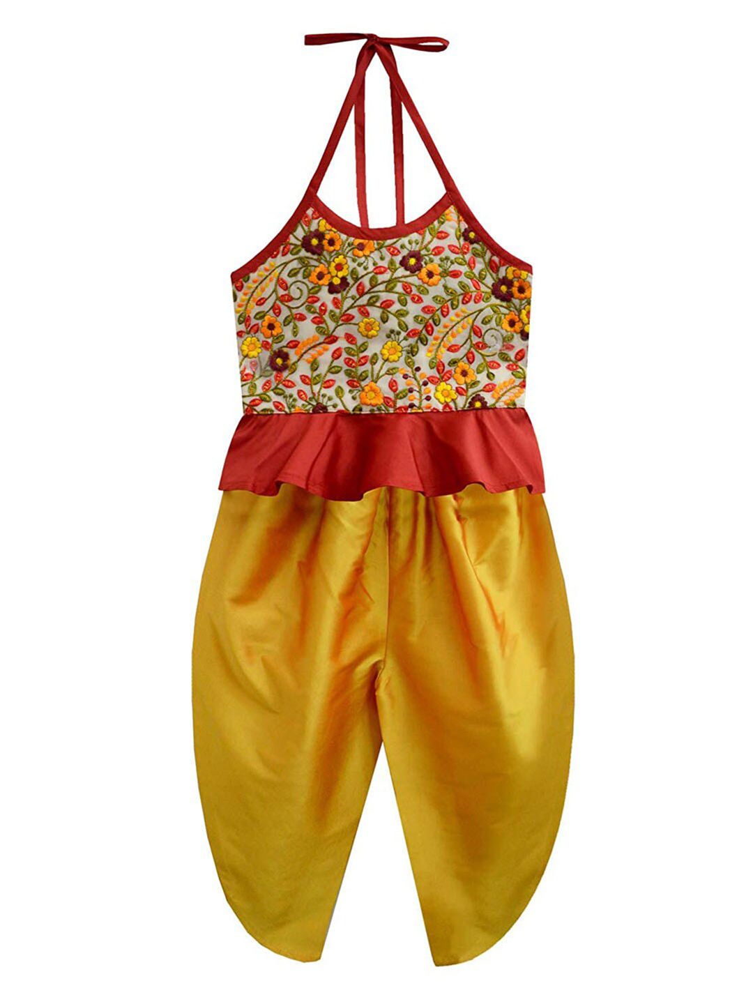 A T U N Girls Yellow & Red Top with Dhoti Pants