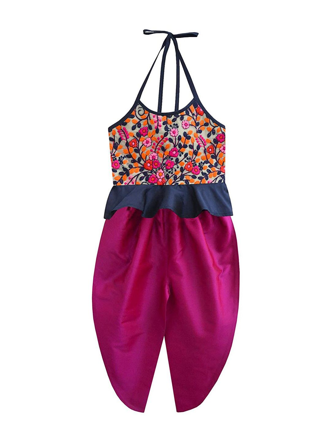 A T U N Girls White & Fuchsia Top with Dhoti Pants