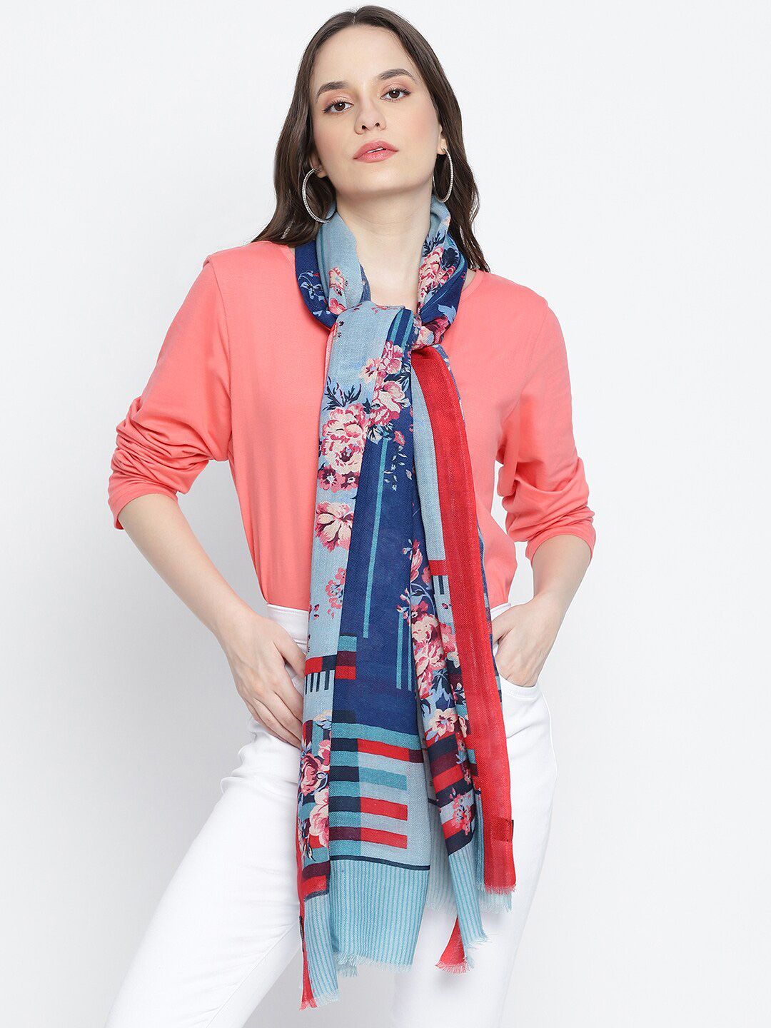 SHINGORA Women Blue & Pink Printed Stole Price in India