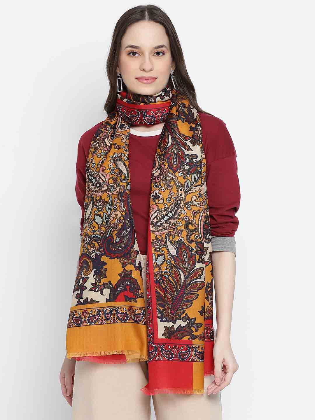 SHINGORA Women Multi  coloured Printed Ethnic Motifs Woolen Stole Price in India