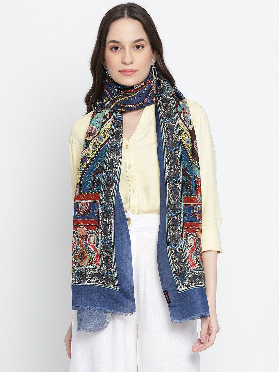 SHINGORA Women Blue & Red Paisley Printed Wool Stole Price in India