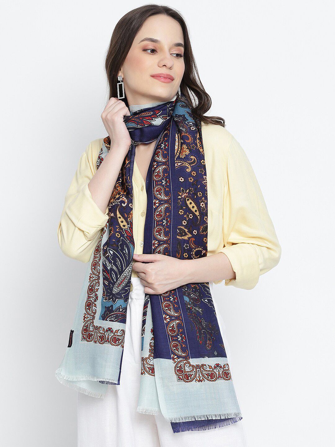 SHINGORA Women Navy Blue & Brown Printed Stole Price in India