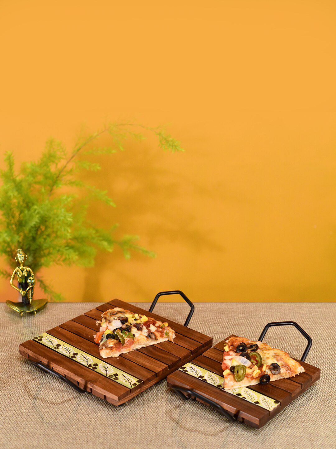 AAKRITI ART CREATIONS Set Of 2 Brown Rosewood Snacking Trays Price in India