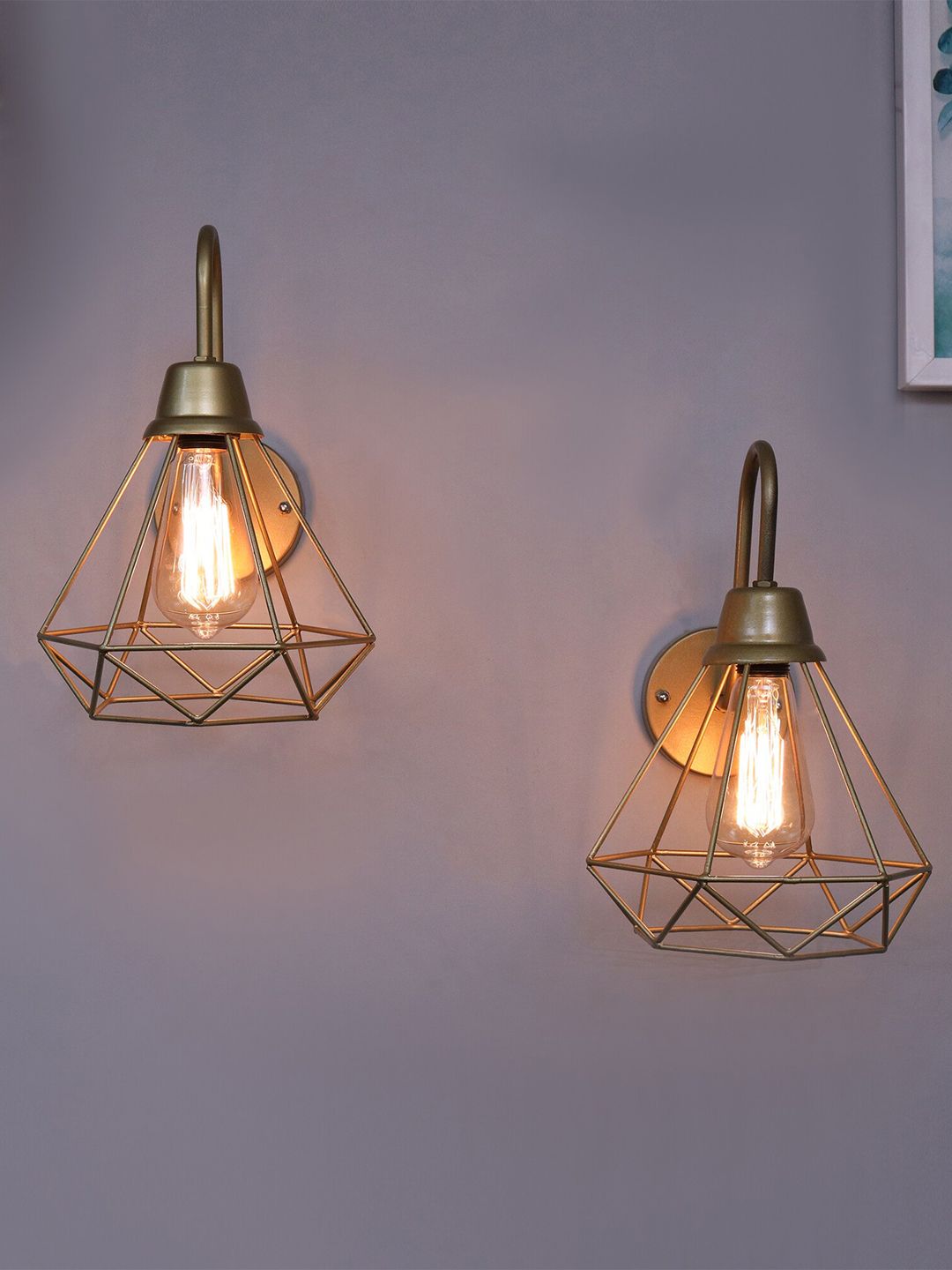 Homesake Adult Set of 2 Farmhouse Metal Diamond Cage Vanity Ceiling Lamp Price in India