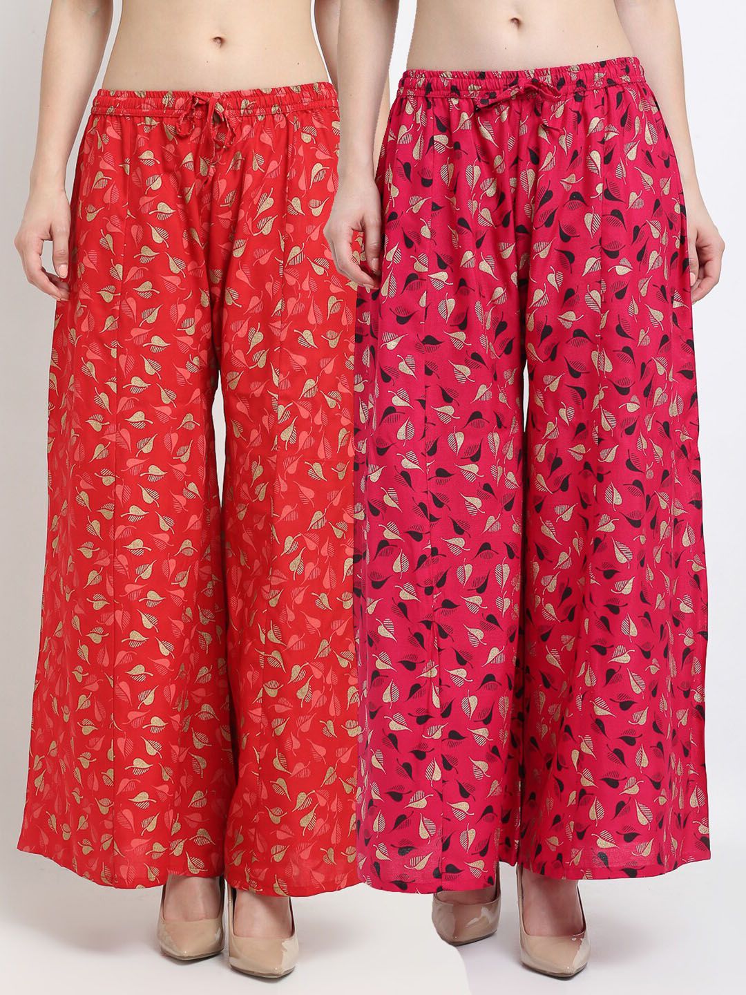 GRACIT Women Set of 2 Orange & Pink Printed Rayon Palazzos Price in India