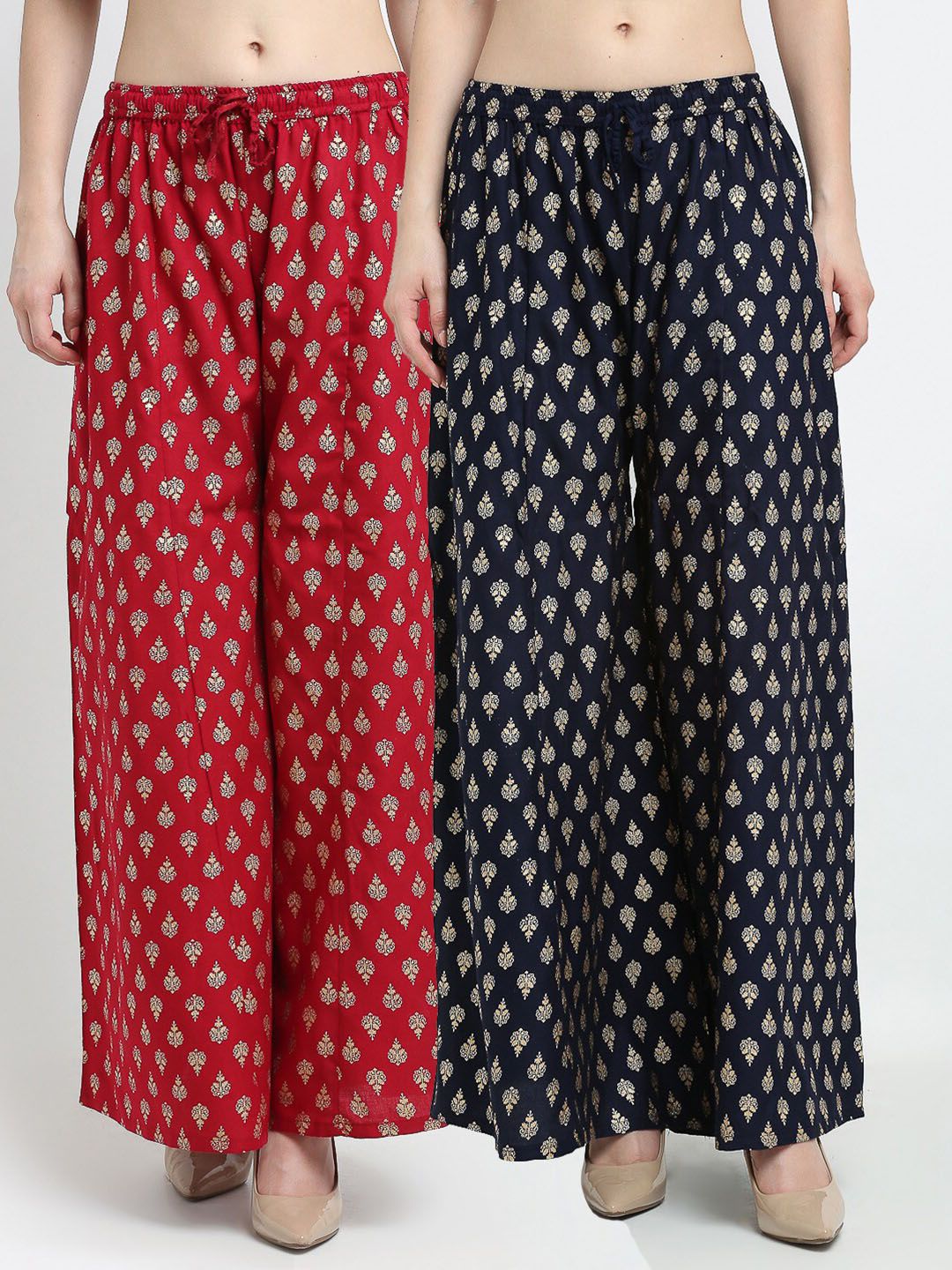 GRACIT Women Maroon & Navy Blue Printed Palazzos Pack of 2