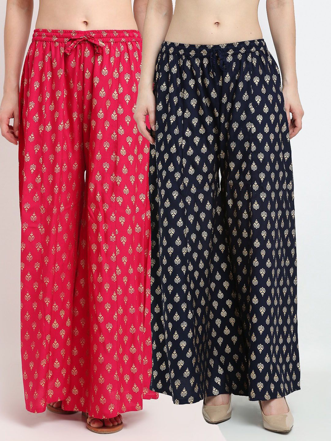 GRACIT Women Pack Of 2 Pink & Navy Blue Ethnic Motifs Printed Flared Palazzos Price in India