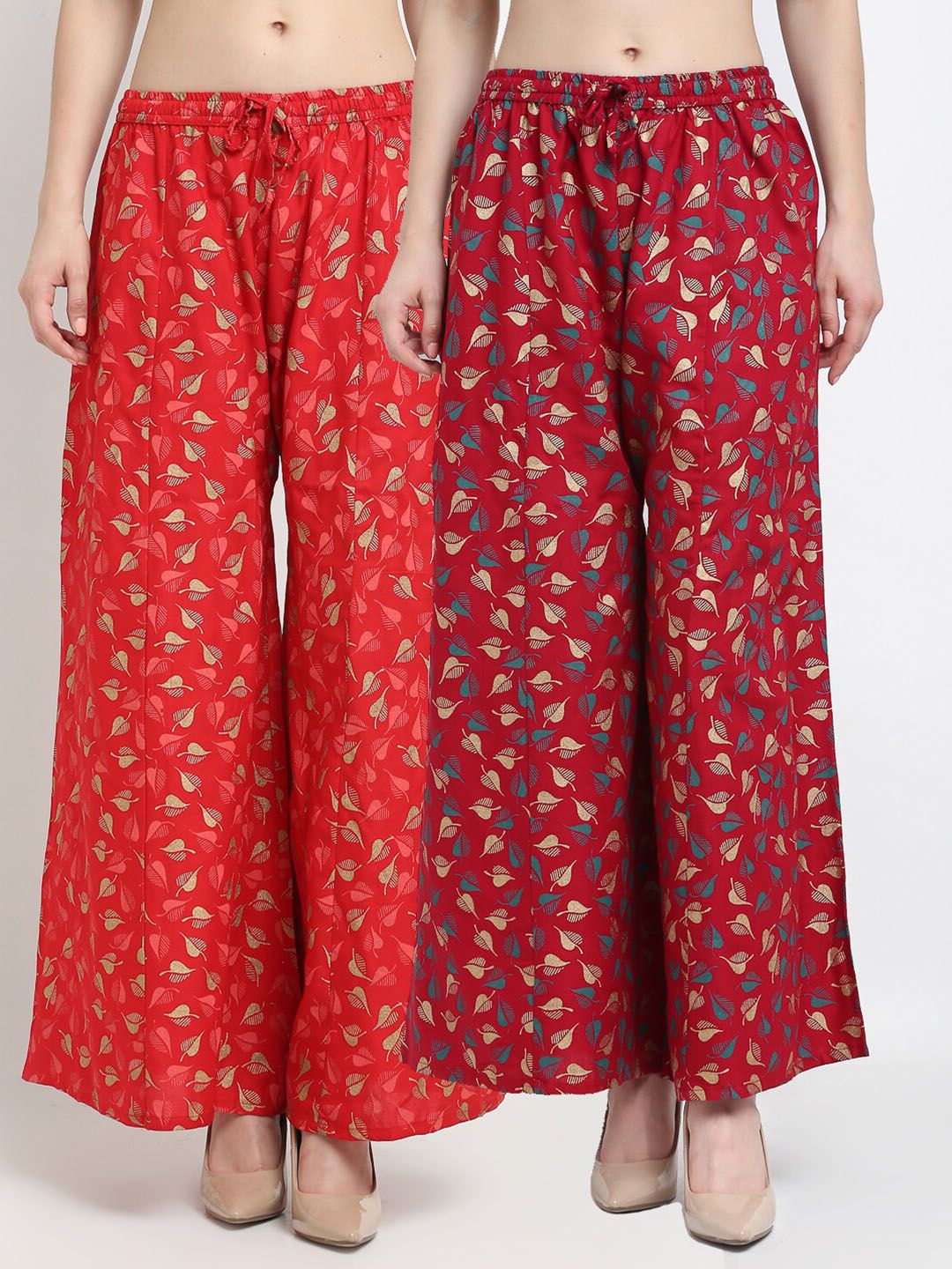 GRACIT Women Set of 2 Red & Orange Printed Rayon Palazzos Price in India