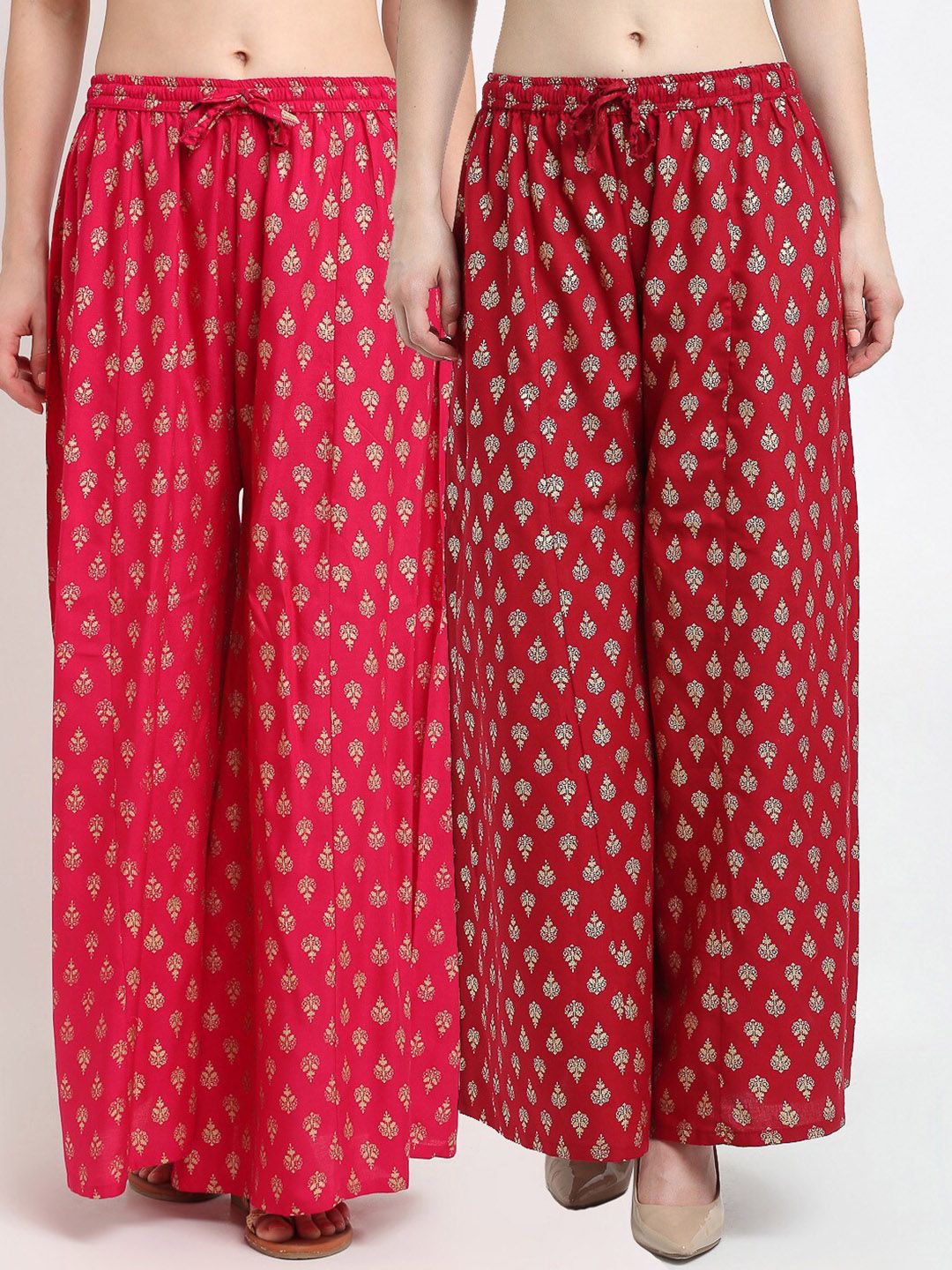 GRACIT Women Pack Of 2 Pink & Maroon Ethnic Motifs Printed Flared Knitted Ethnic Palazzos Price in India