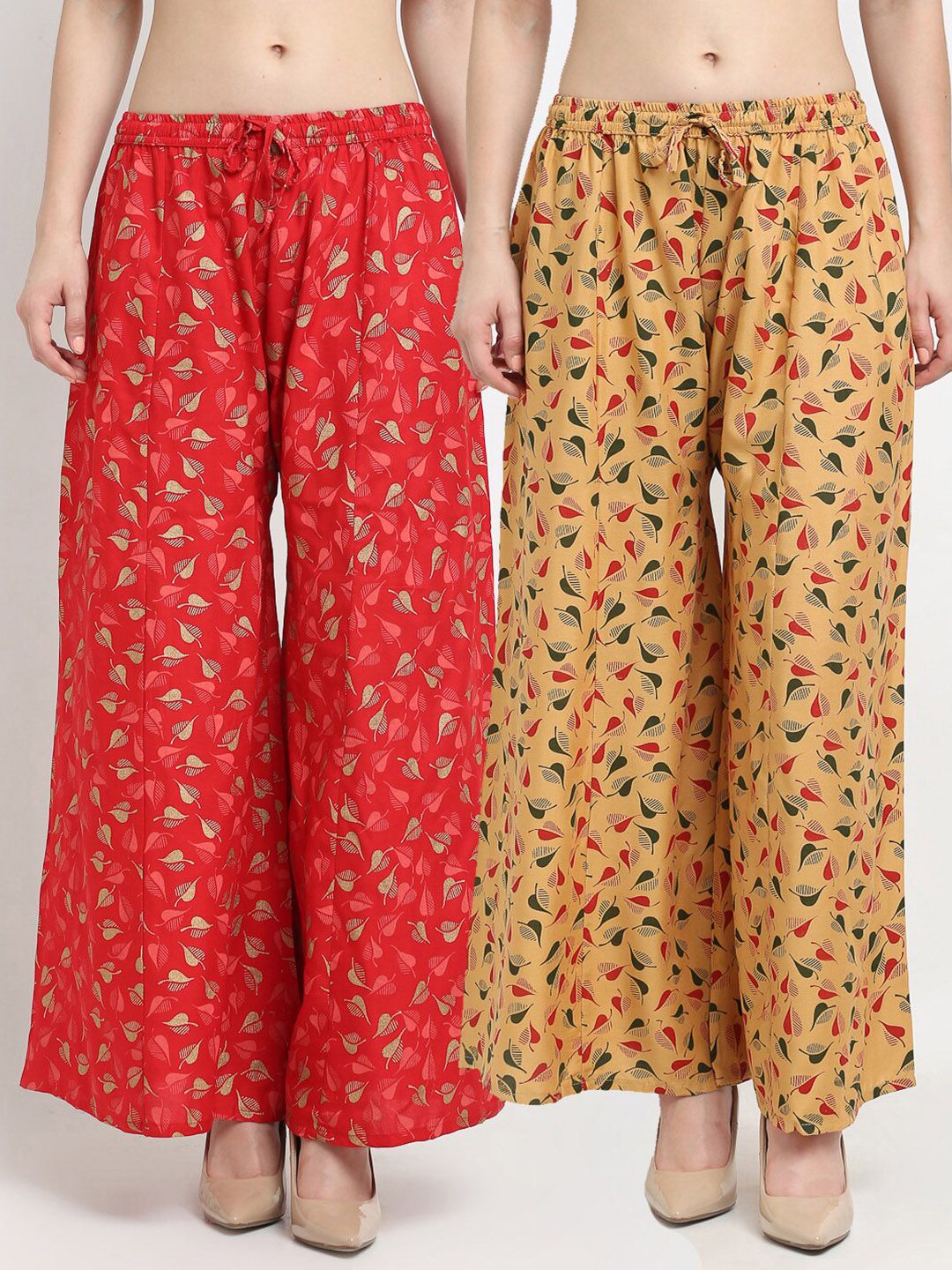 GRACIT Women Red & Beige Printed Palazzos Pack of 2 Price in India