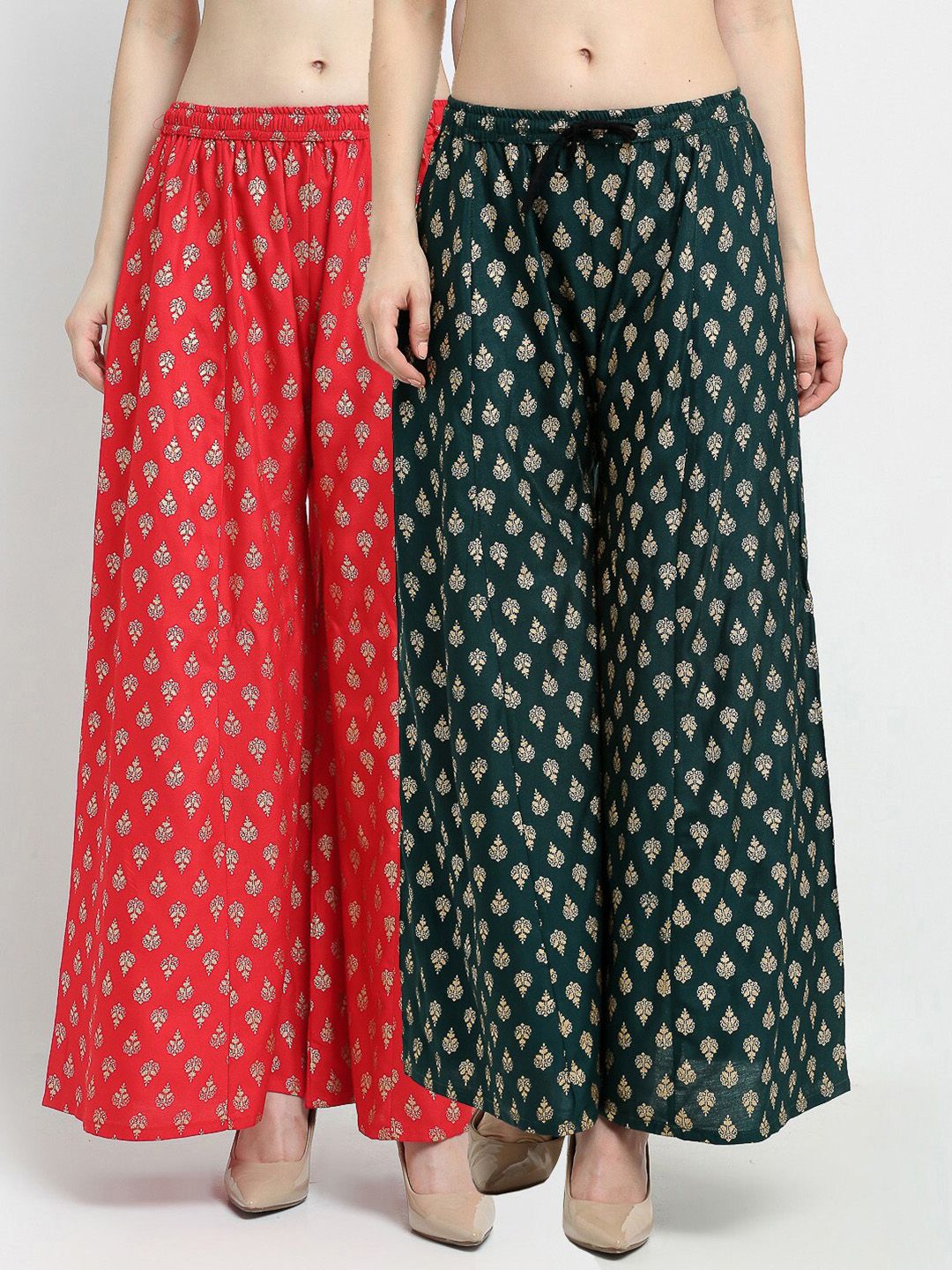 GRACIT Women Red & Green Printed Palazzos Pack of 2 Price in India