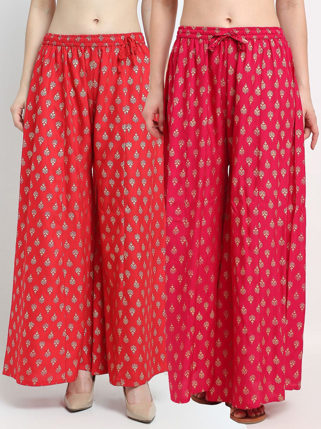 GRACIT Women Set of 2 Red & Orange Printed Rayon Palazzos Price in India