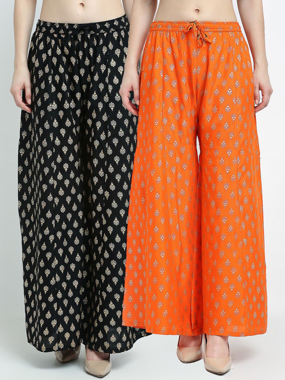 GRACIT Women Pack of 2 Ethnic Motifs Printed Flared Knitted Ethnic Palazzos Price in India