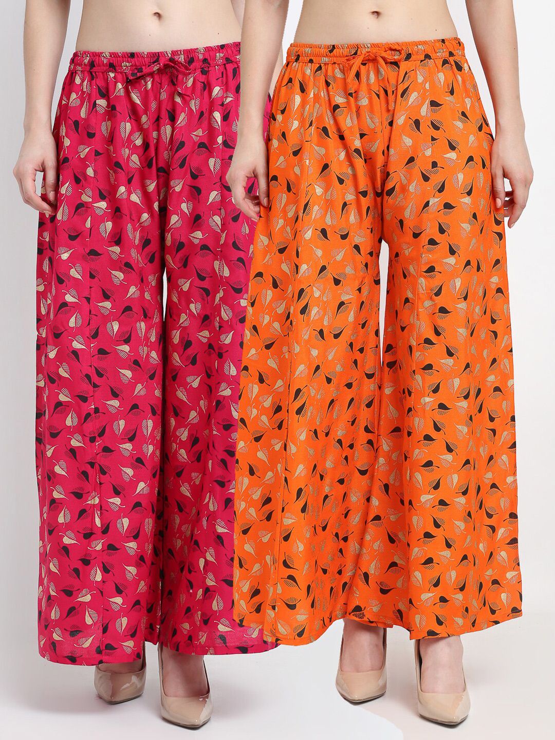 GRACIT Women Pink & Orange Printed Palazzos Pack of 2 Price in India