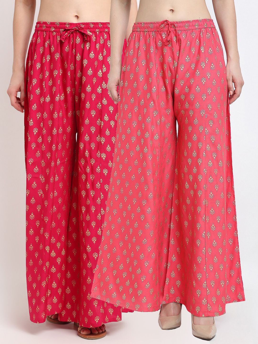 GRACIT Women Pink & Red 2 Floral Printed Flared Knitted Ethnic Palazzos Price in India