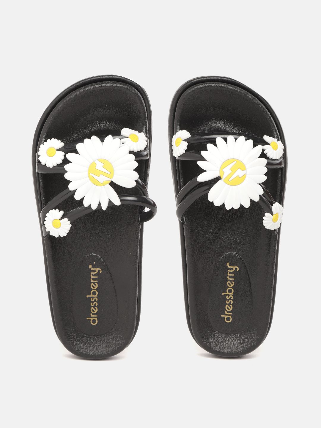 DressBerry Women Black & White Floral Applique Slip-Ons Price in India