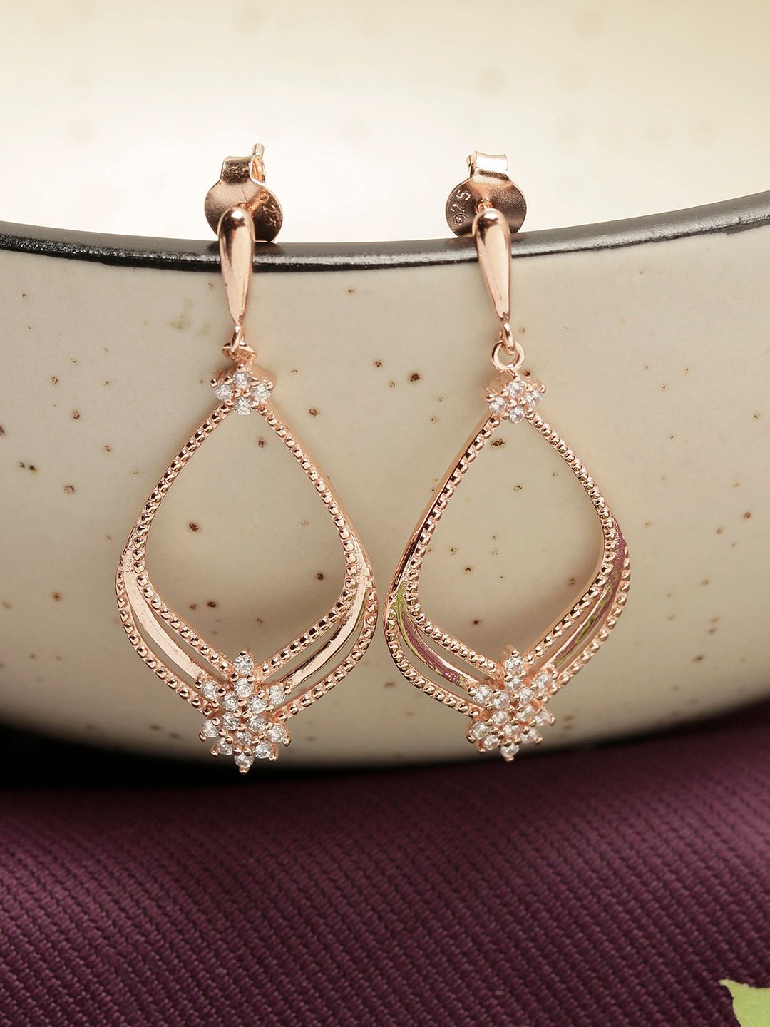 GIVA 925 Sterling Silver Rose Gold-Plated & Rose Gold-Plated Contemporary Drop Earrings Price in India