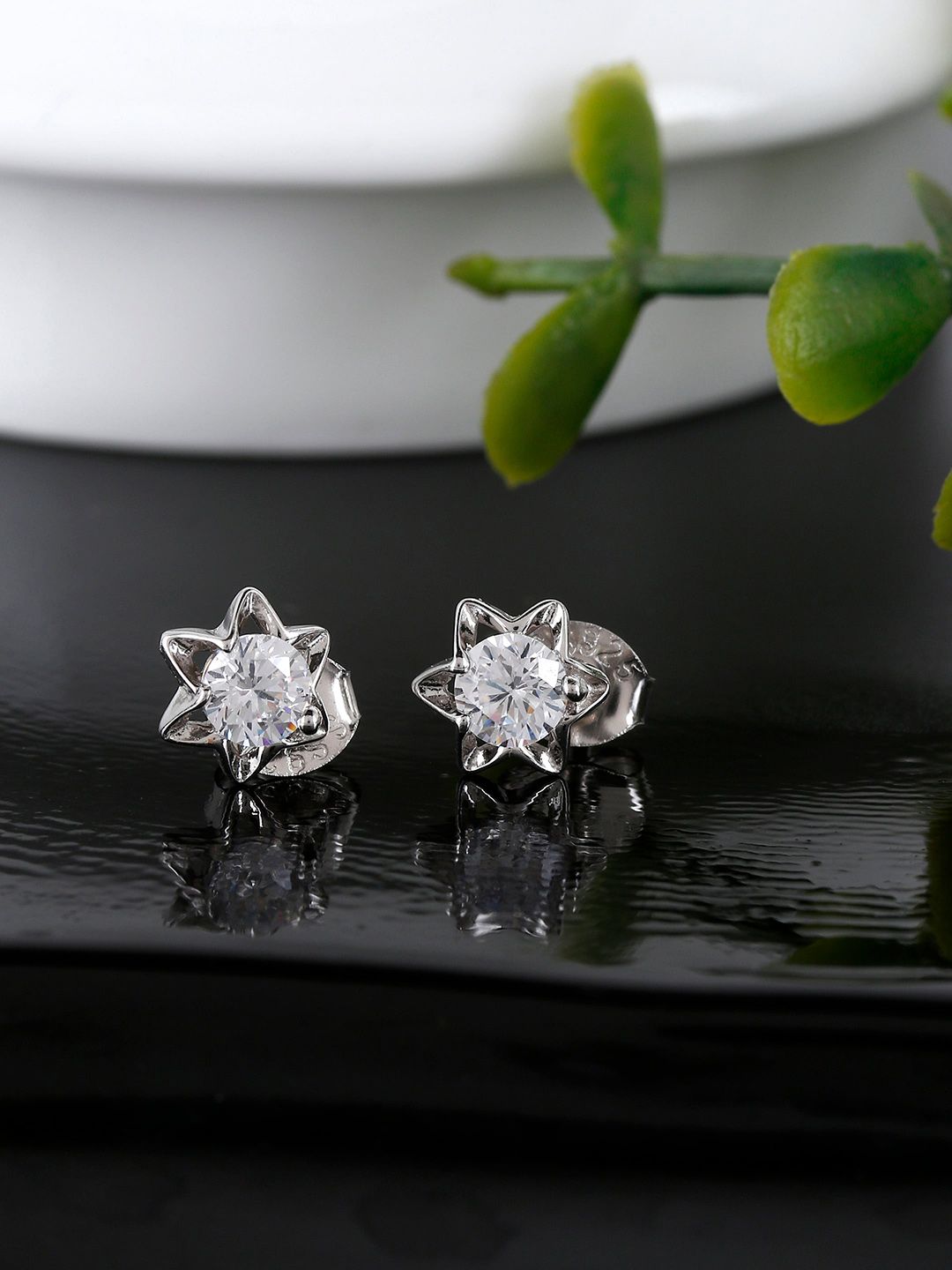 GIVA 925 Sterling Silver Silver-Toned Contemporary Studs Earrings Price in India