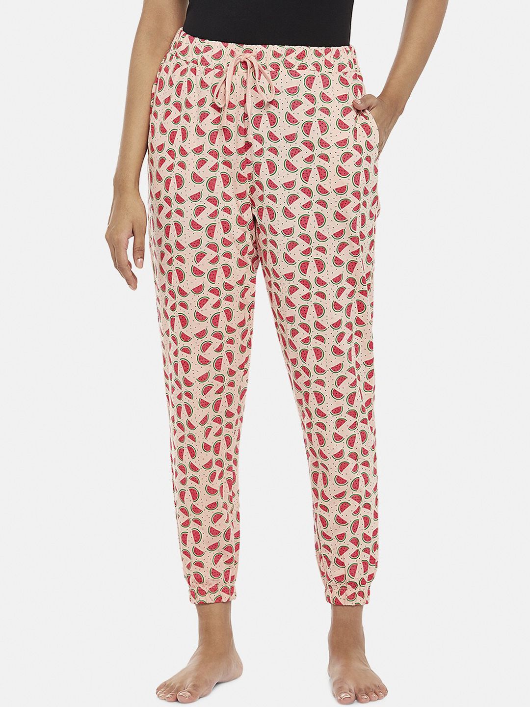 People Women Peach Printed Pure Cotton Lounge Pants Price in India