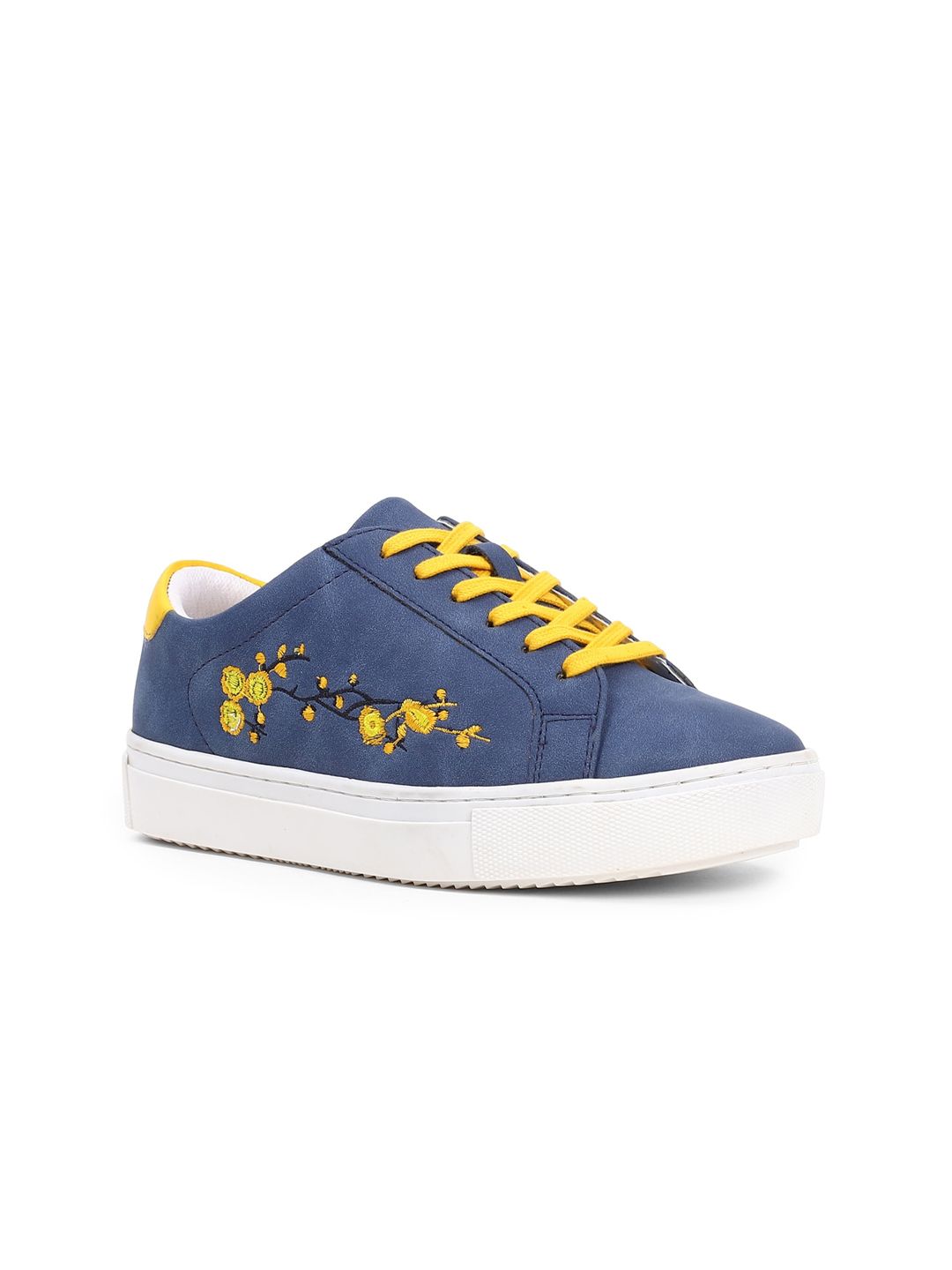 FOREVER 21 Women Blue & Yellow Floral Woven Design Everyday Sneakers Price in India