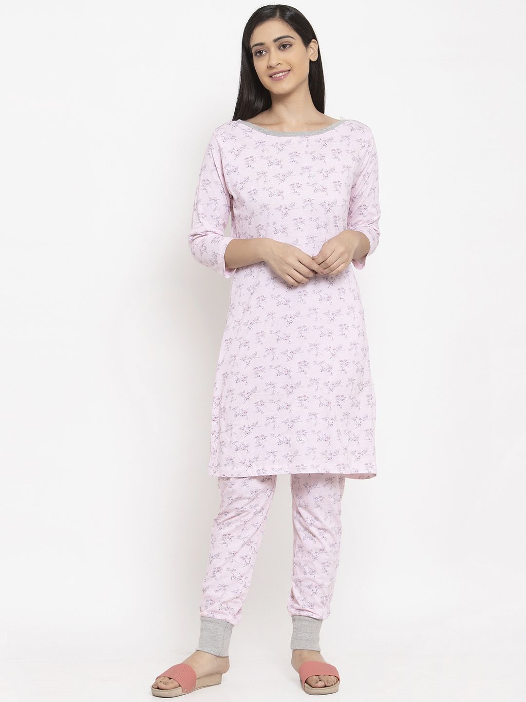 Wolfpack Women Pink Printed Nightwear Set Price in India