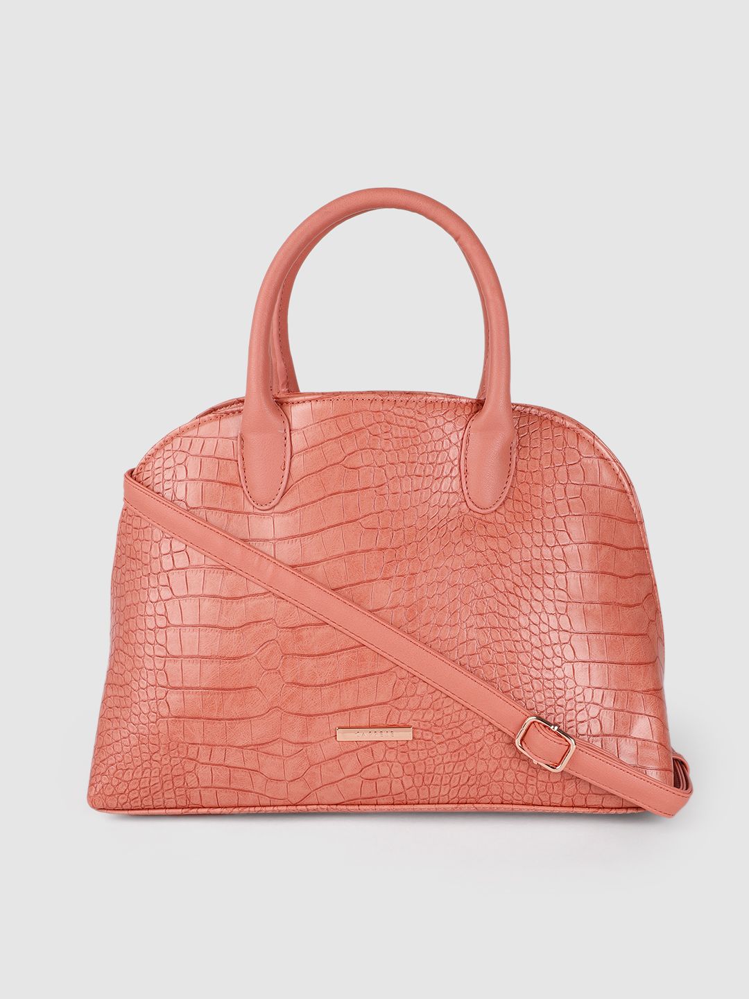 Caprese Dusty Pink Textured Handheld Bag Price in India