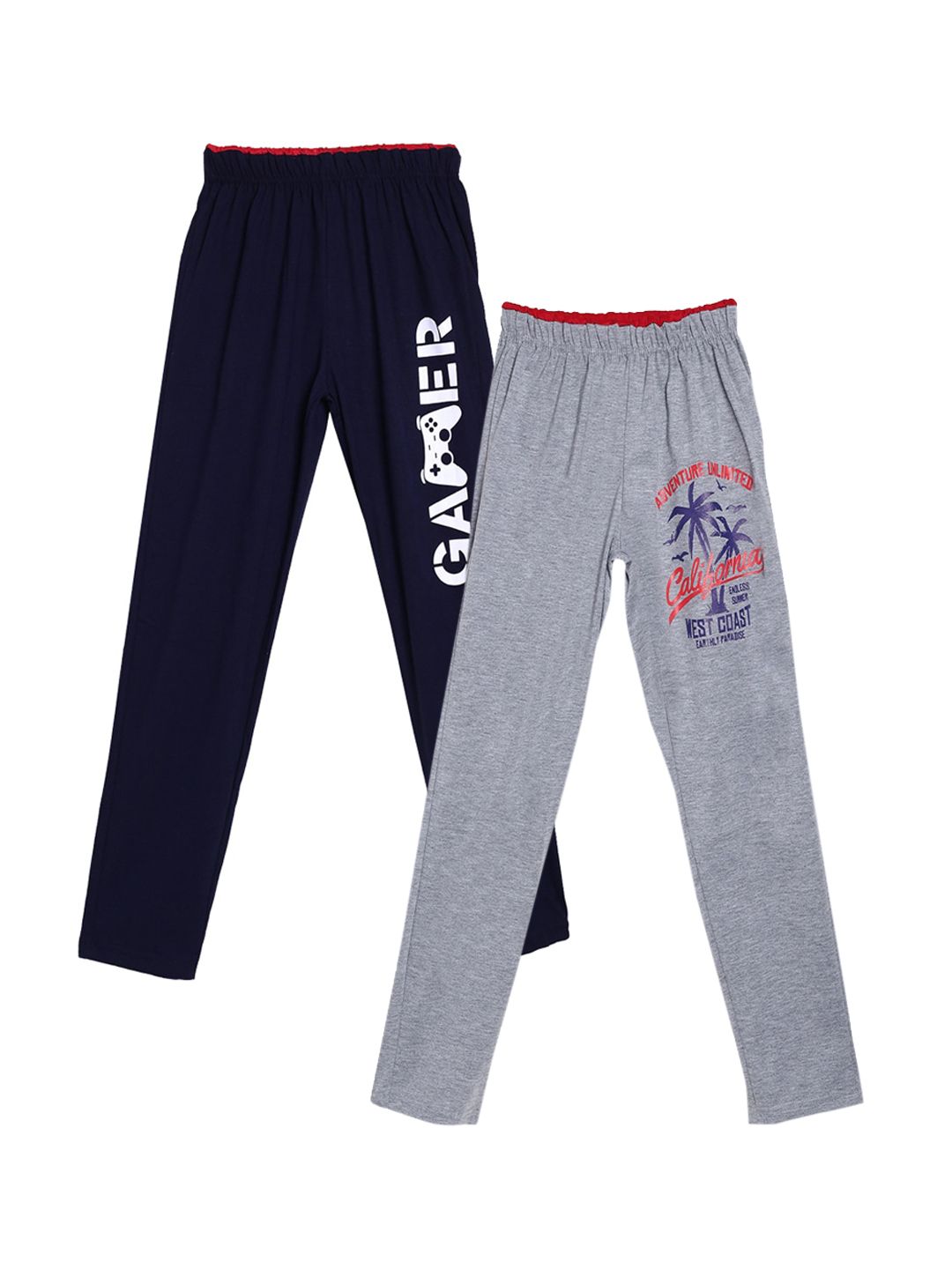 SWEET ANGEL Boys Pack Of 2 Navy Blue & Grey Solid Straight-Fit Cotton Track Pants