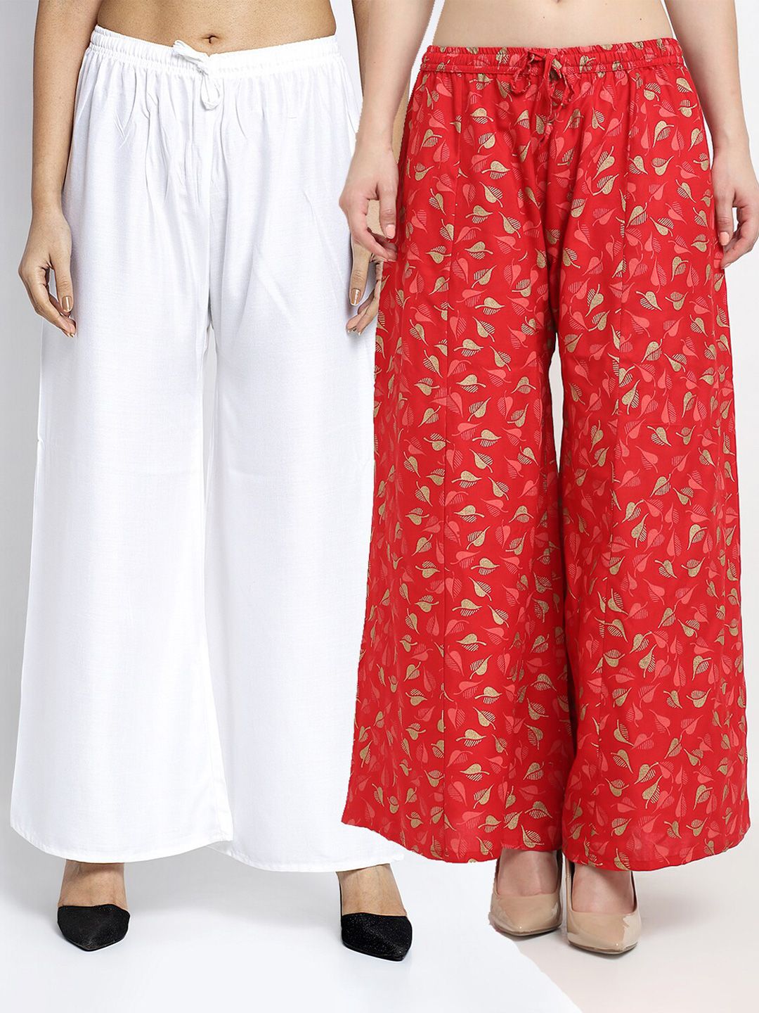 GRACIT Women Set of 2 White & Red Printed Rayon Palazzos Price in India