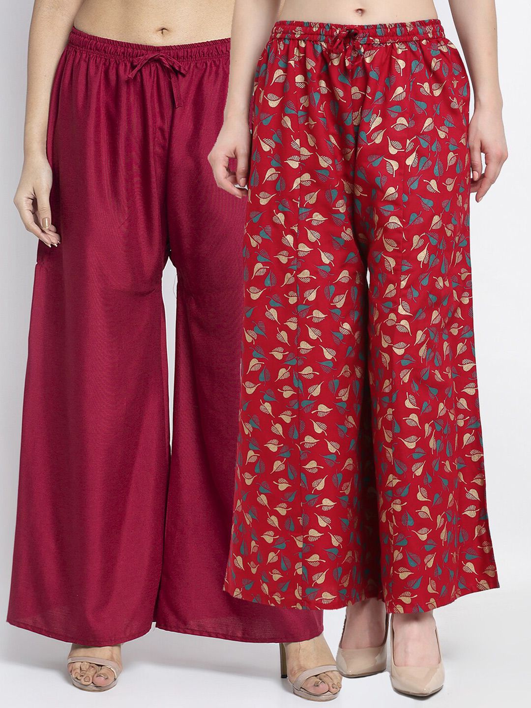 GRACIT Women Pack Of 2 Maroon & Blue Printed Flared Palazzos Price in India