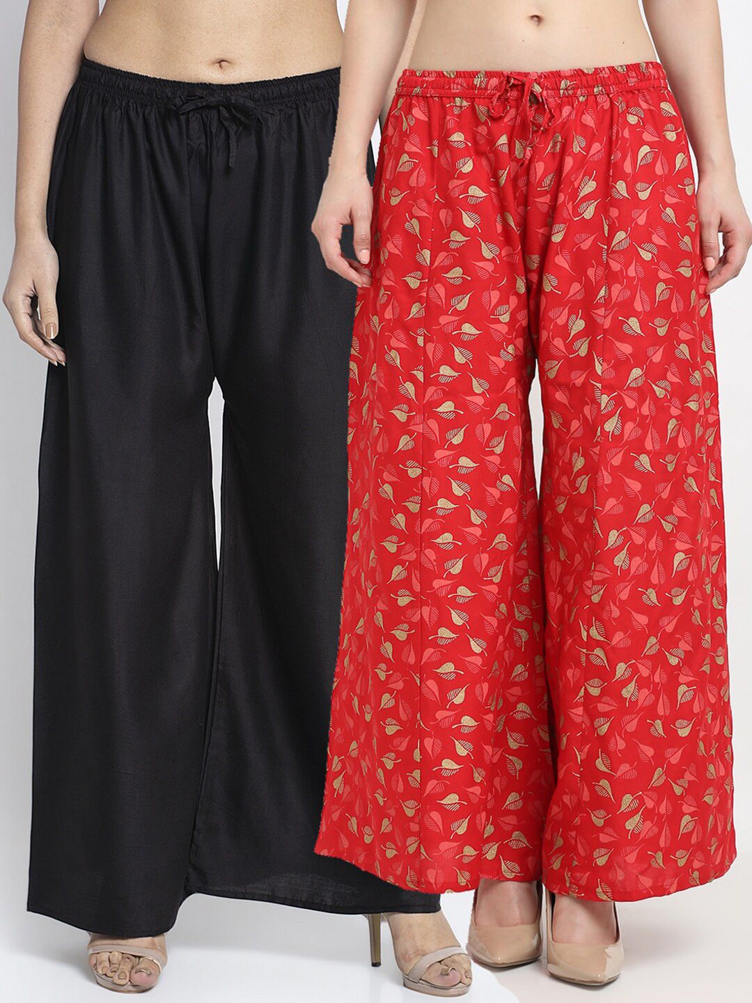 GRACIT Women Pack Of  2 Black & Red Printed Flared Knitted Ethnic Palazzos Price in India