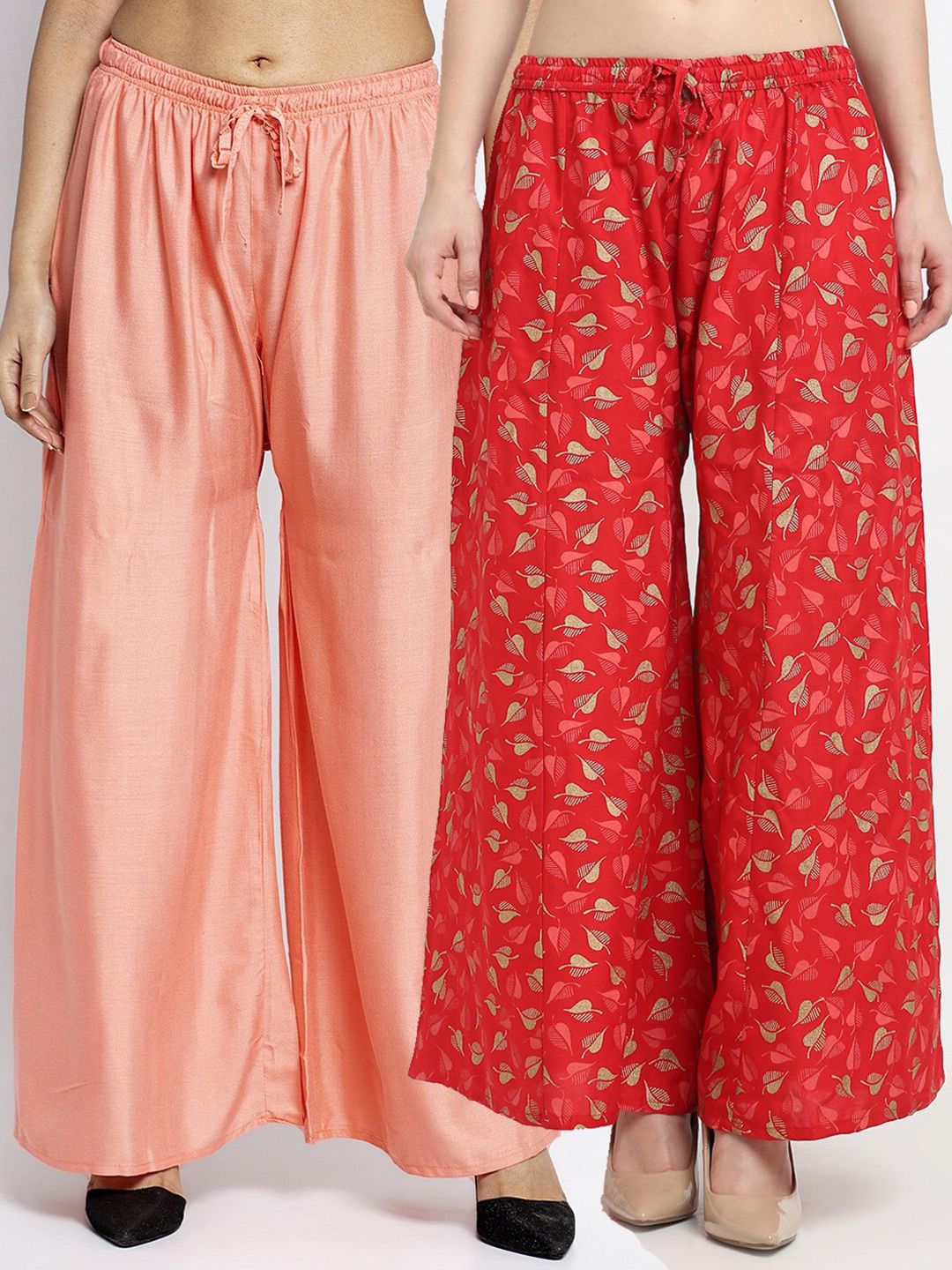 GRACIT Women Pack Of 2 Peach & Red Printed Flared Palazzos Price in India