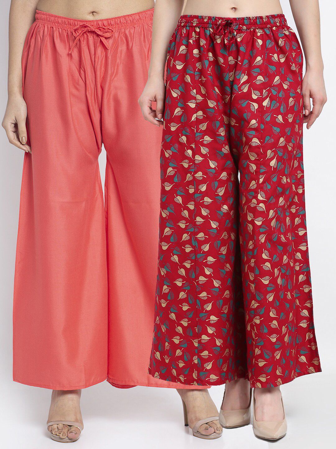 GRACIT Women Pack Of 2 Peach & Red Printed Flared Palazzos Price in India