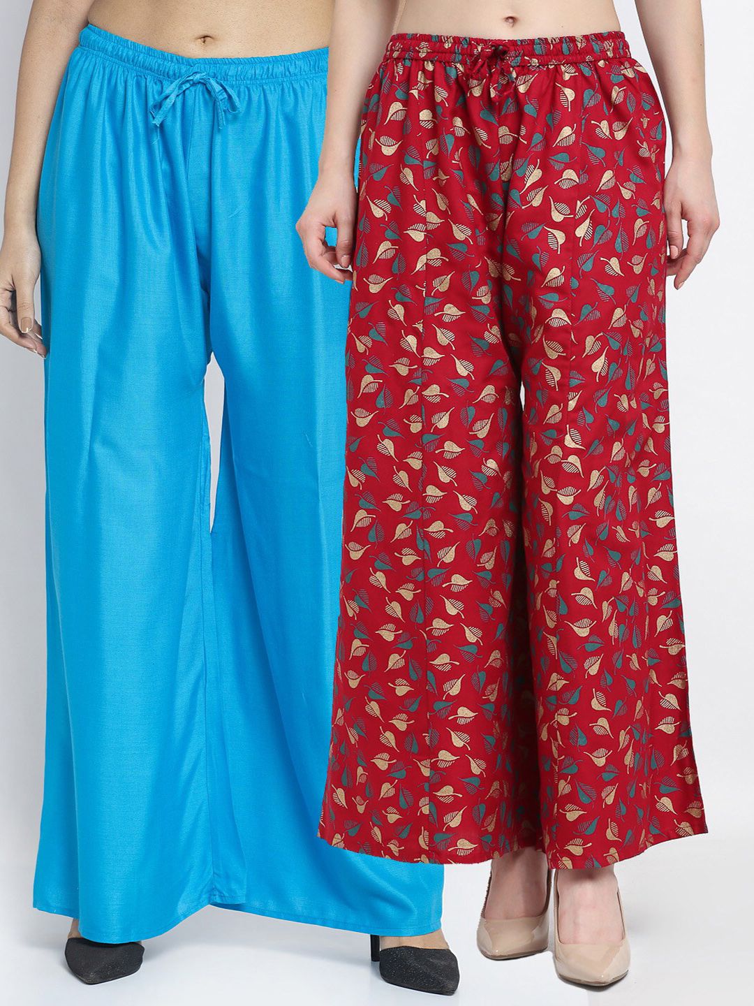 GRACIT Women Blue & Red Pack of 2 Printed Flared Knitted Ethnic Palazzos Price in India