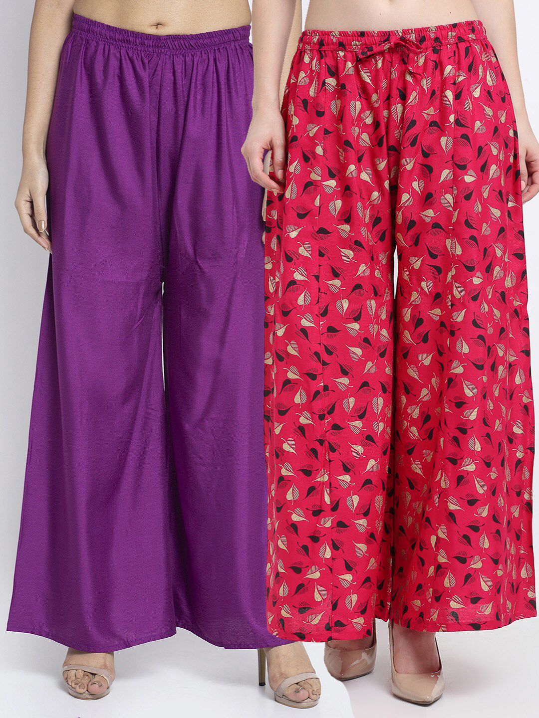 GRACIT Women Pack Of 2 Purple & Pink Printed Flared Palazzos Price in India