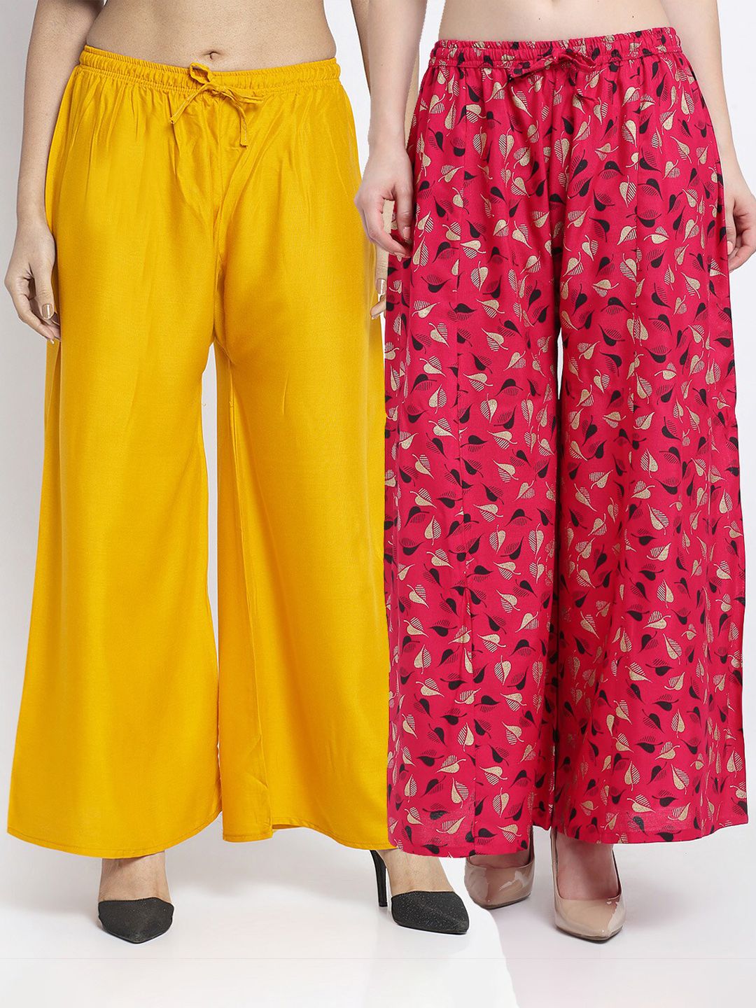 GRACIT Women Pack of 2 Yellow & Pink Floral Printed Flared Palazzos Price in India