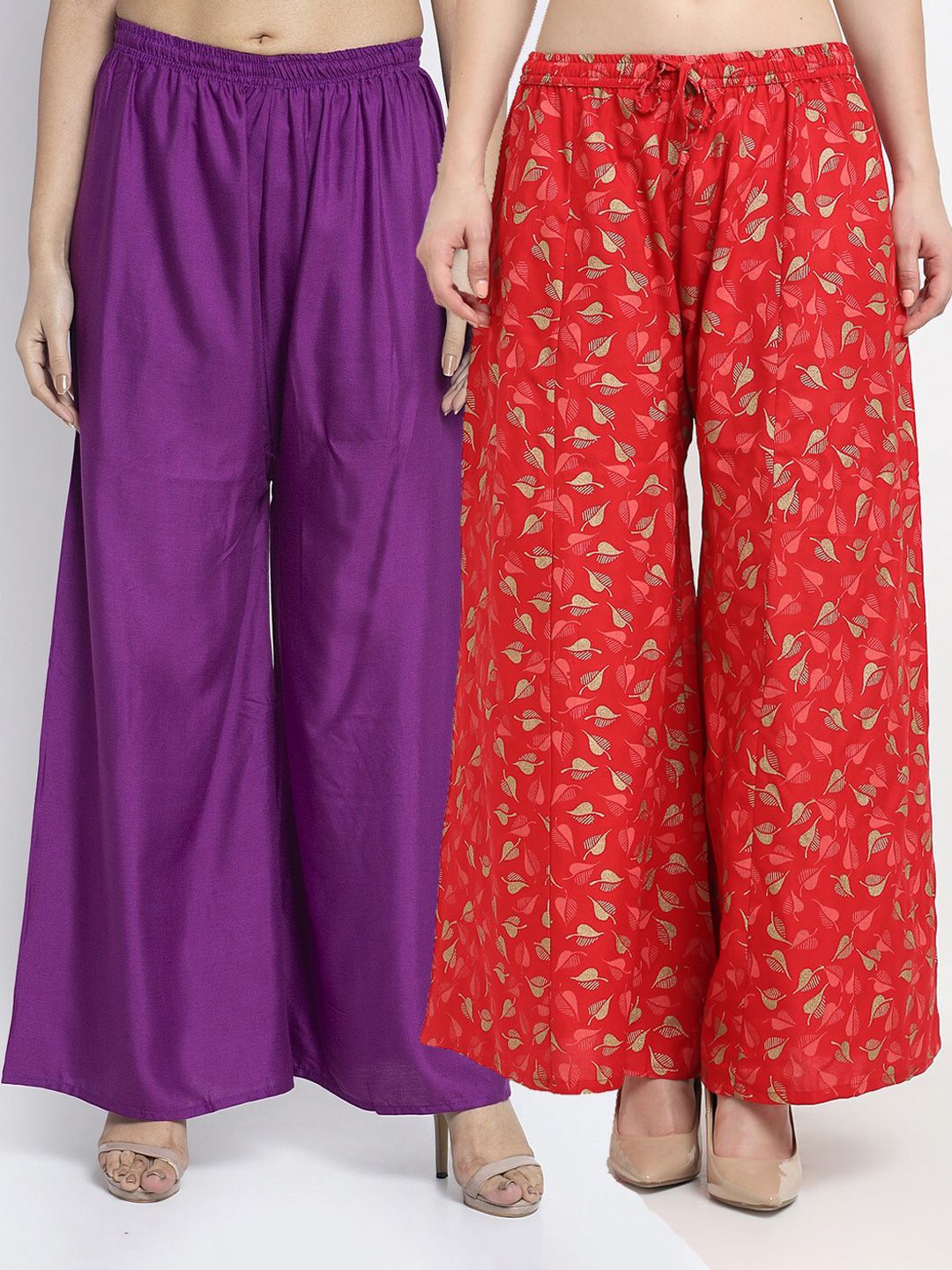 GRACIT Women Pack Of 2 Purple & Red Printed Flared Palazzos Price in India