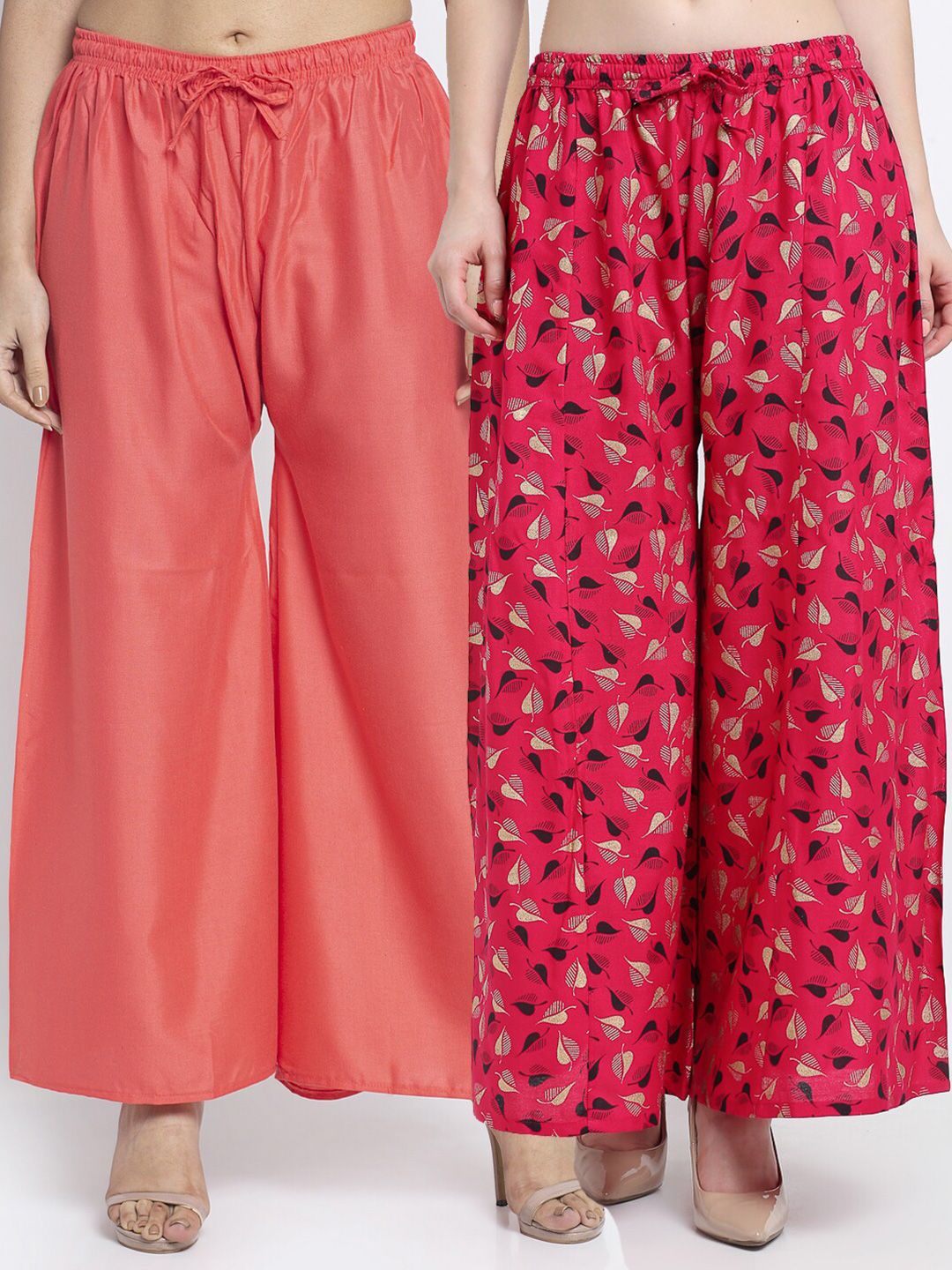 GRACIT Women pack of 2 Black & Peach-Coloured Floral Printed Flared Palazzos Price in India