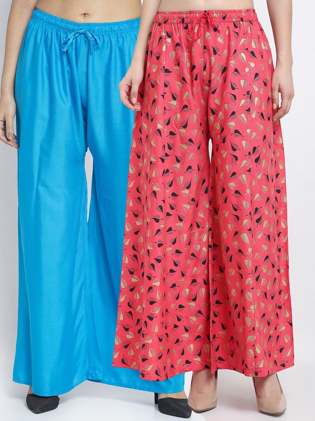 GRACIT Women Blue & Pink Pack of 2 Printed Flared Knitted Ethnic Palazzos Price in India