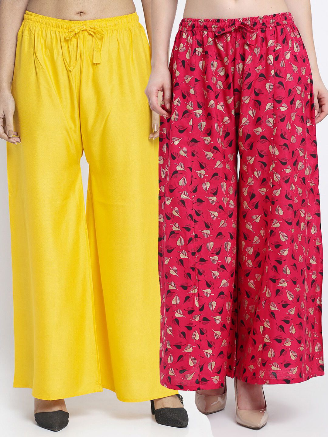 GRACIT Women Pack of 2 Yellow & Magenta Printed Flared Palazzos Price in India