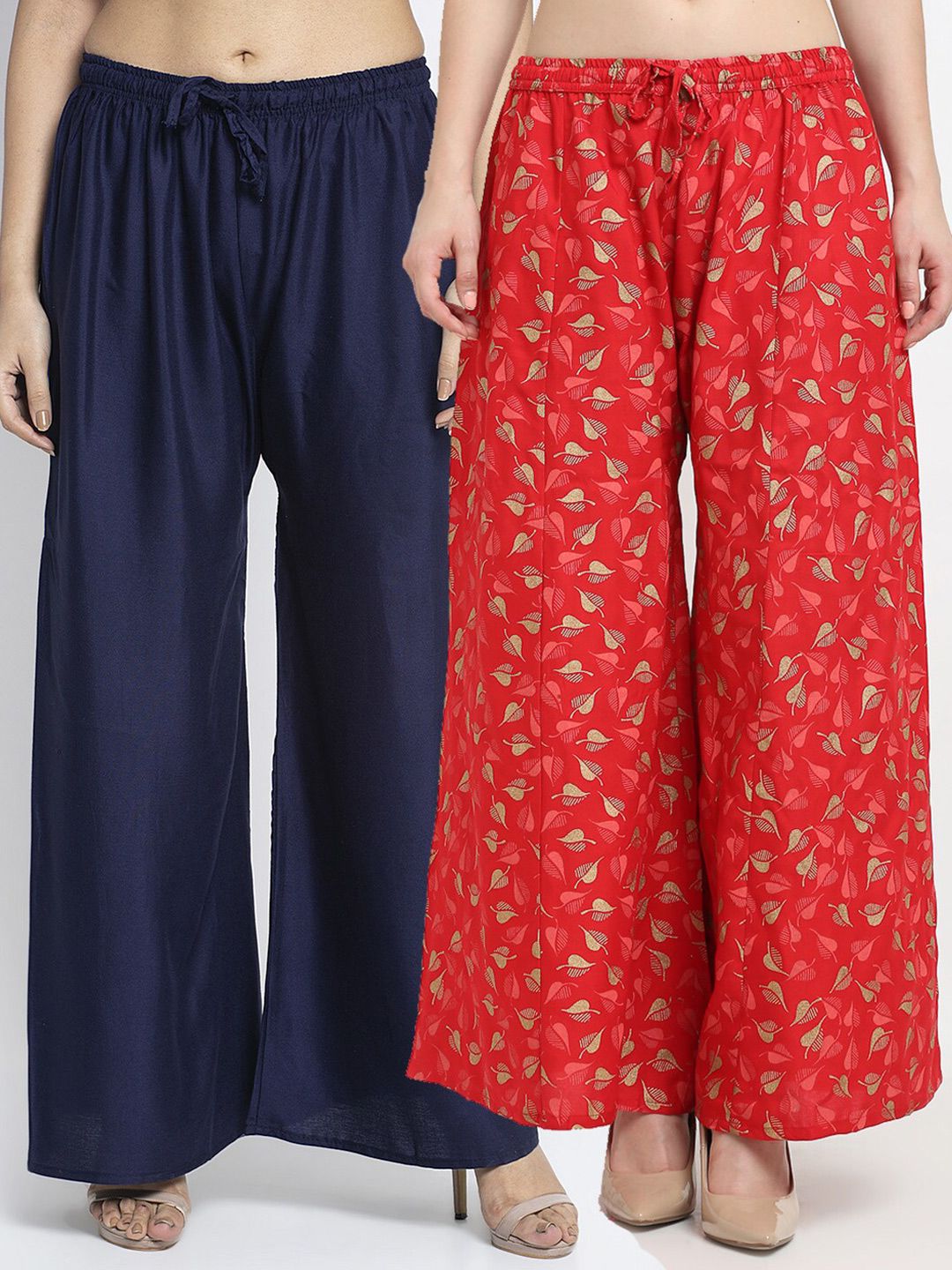 GRACIT Women Navy Blue & Red Pack of 2 Palazzos Price in India