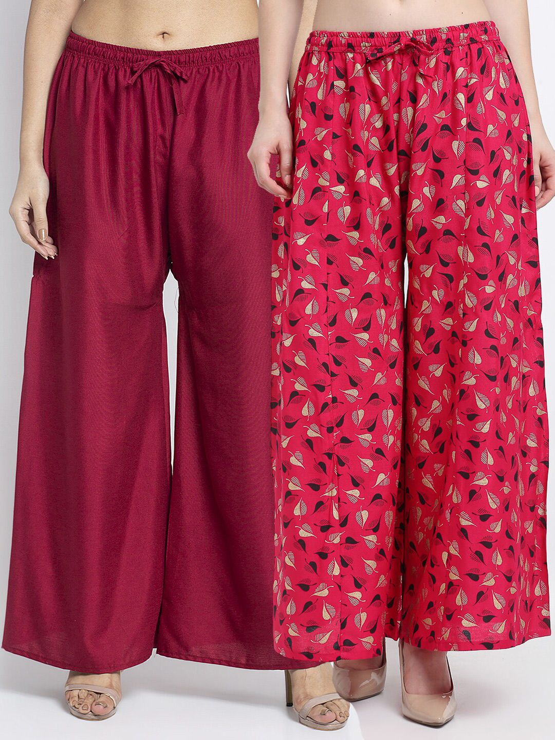 GRACIT Women Pack Of 2 Maroon & Pink Printed Flared Palazzos Price in India