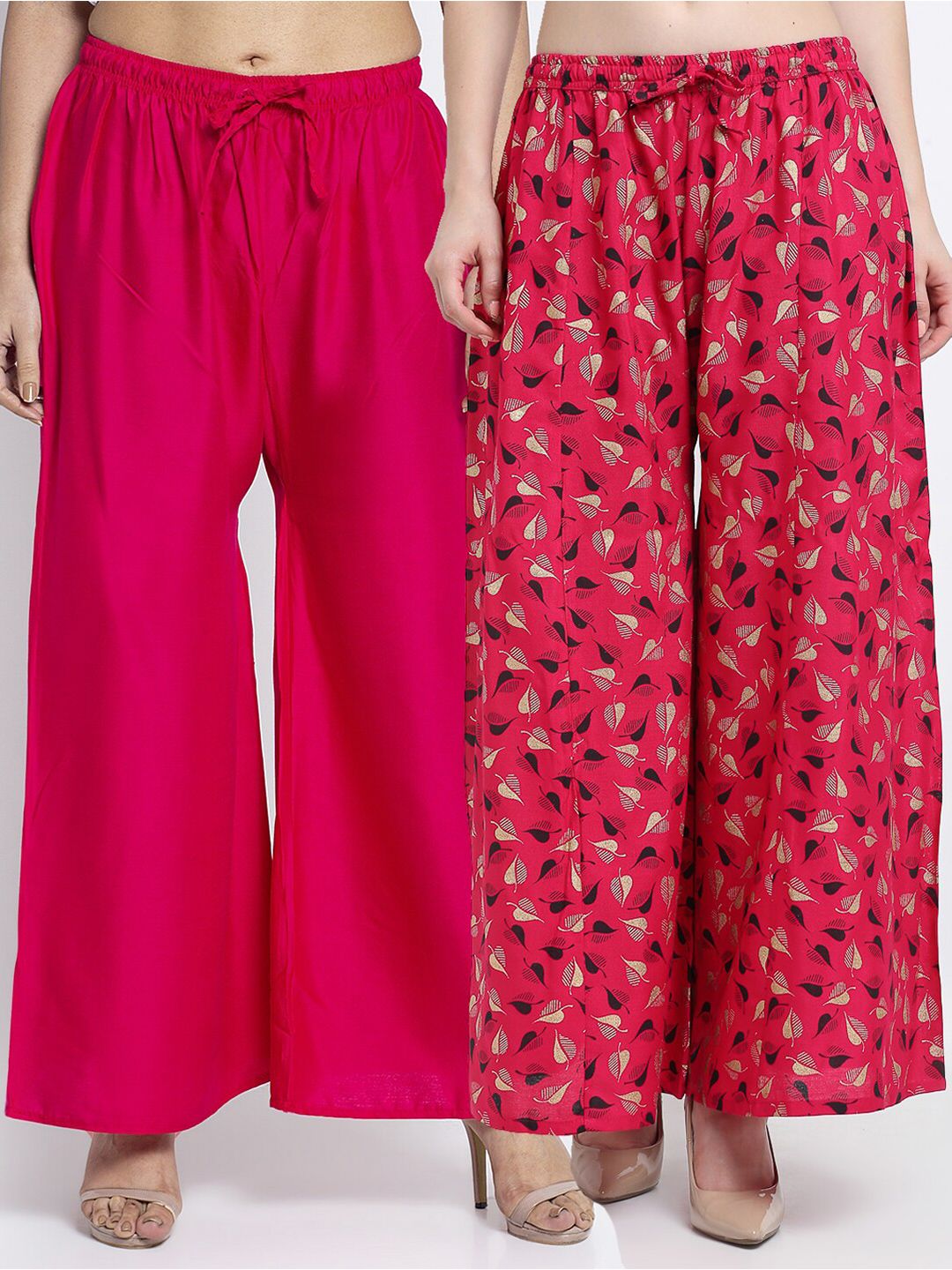 GRACIT Women Pack Of 2 Pink & Red Printed Flared Palazzos Price in India