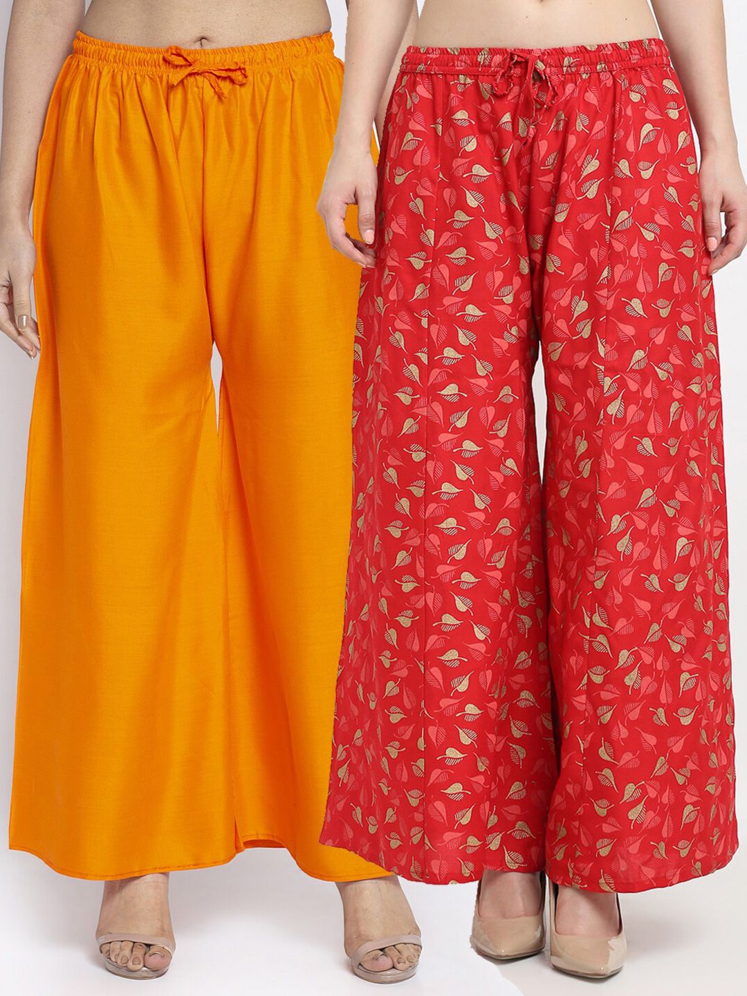 GRACIT Women Set of 2 Orange & Red Printed Rayon Palazzos Price in India