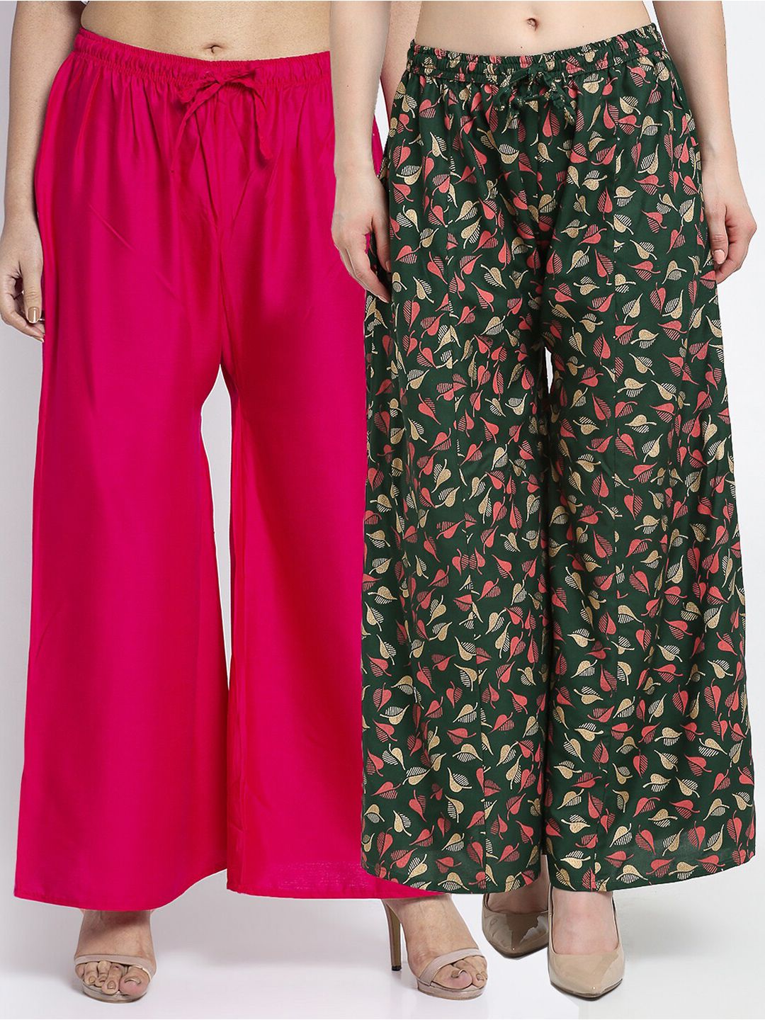 GRACIT Women Pack of 2 Pink & Green Floral Printed Flared Palazzos Price in India